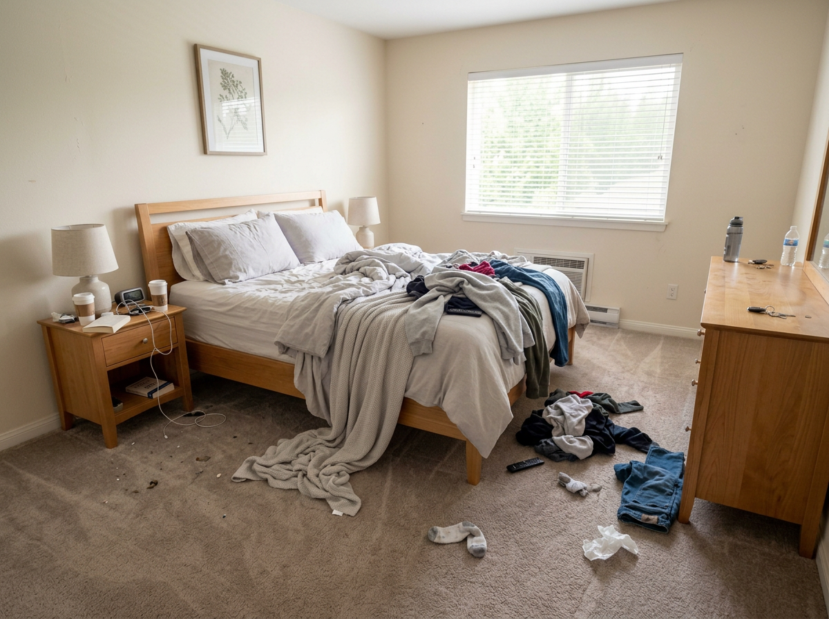 bedroom before cleaning