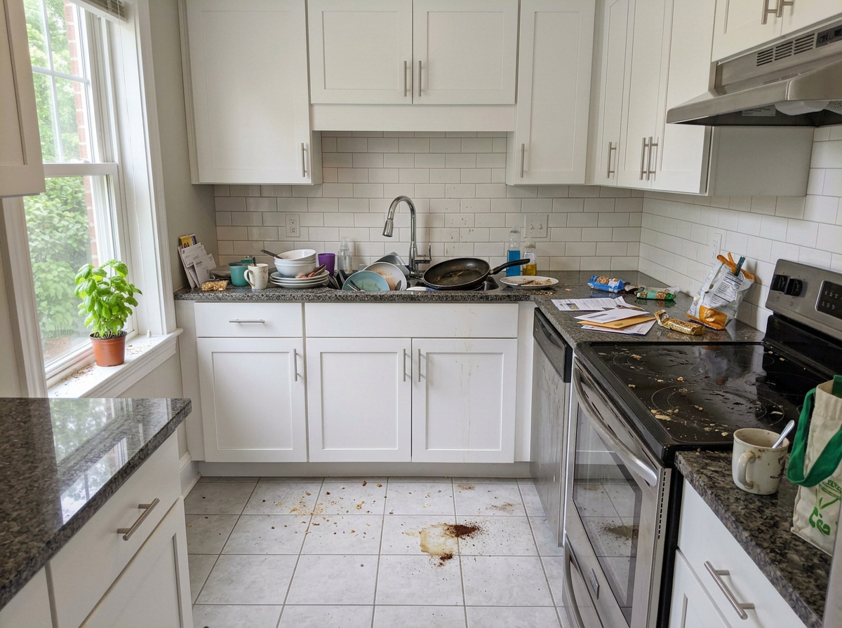 kitchen before cleaning