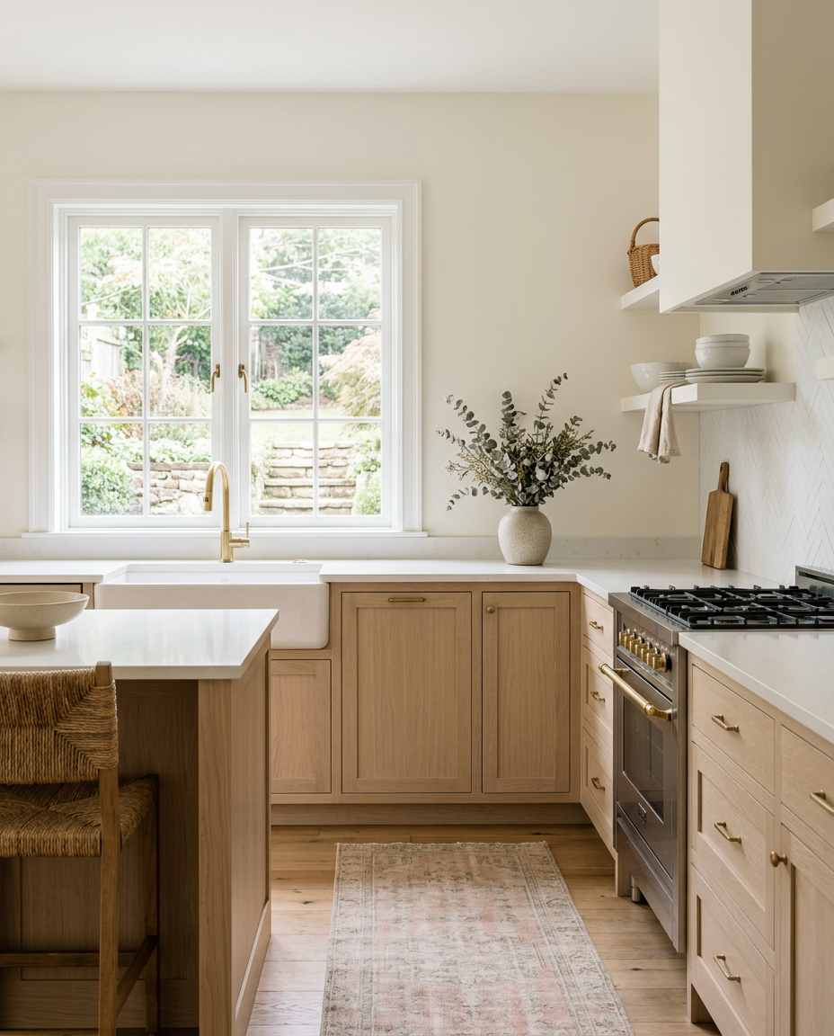 Spotless sunlit kitchen with clear counters after a deep clean