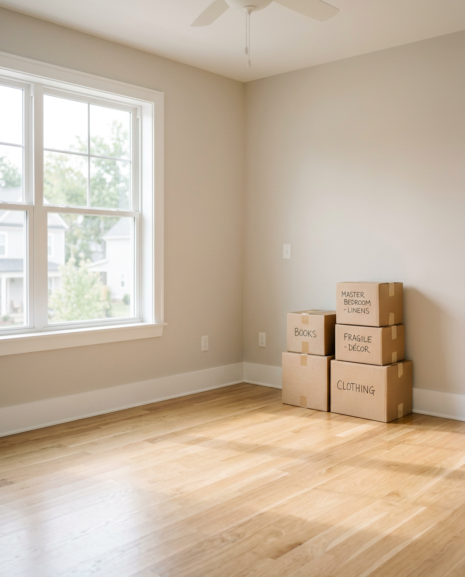 Empty bright room with gleaming floors ready for move in
